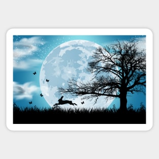 Mystical Moon with Rabbit Silhouette Sticker